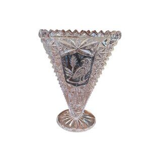 Hofbauer Collection Byrdes Bird Lead Crystal Blue Footed Fan Vase Pedestal 4”